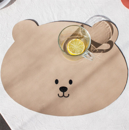 Cute multi colors leather placemats - PU leather waterproof table mat,bear placemats,adorable dinner table mat self care gift 