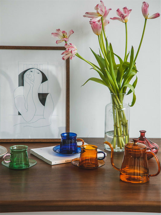 Coffee glass mug - drinking glasses - minimal modern glass pot - coffee glass jug - coffee sharing kettle  - colorful glass cup - glass pot