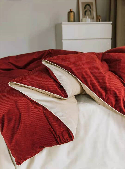 Bedsheet set of 4 red style - quilt cover, bed sheet and pillowcases - duvet cover - flat sheet - sleeping kit - bedding - velvet bed sheet