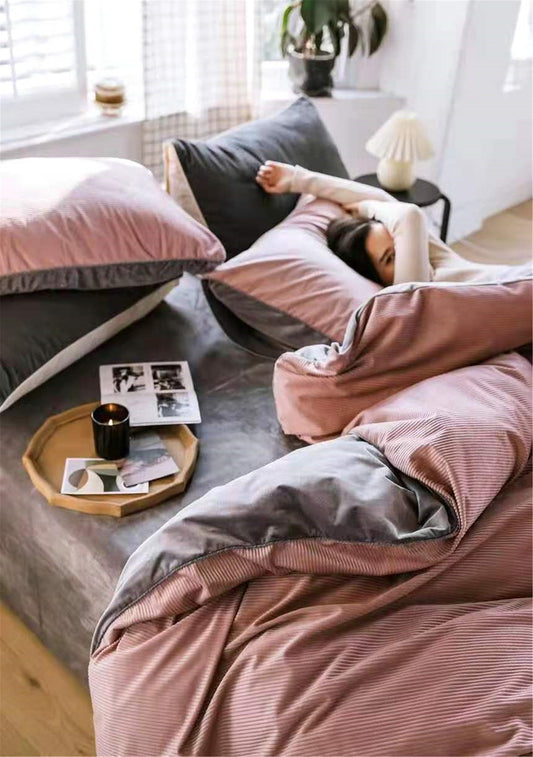 Bedsheet set of 4 pink style - quilt cover, bed sheet and pillowcases - duvet cover - flat sheet - sleeping kit - bedding - velvet bed sheet