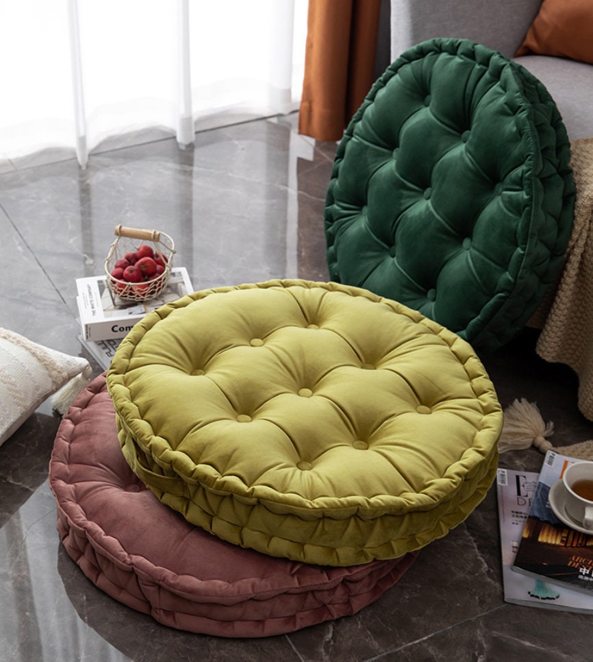 Velvet cushion-sofa cushion-round cushion-Velvet Floor Cushion-Pumpkin cushion—Velvet Pouf-Throw Pillow-Pleated Pillow-Home decor