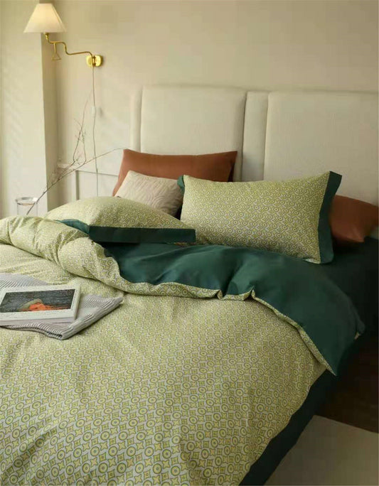 4 pieces bedding set , pure cotton duvet cover + flat sheet + 2 pillow cases, green bedding set, exclusive sage green duvet cover, bed set