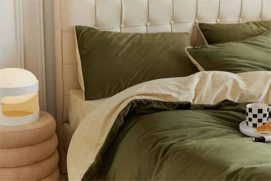 Bedsheet set of 4 - moss green quilt cover, bed sheet and pillowcases - duvet cover - flat sheet - sleeping kit - bedding - velvet bed sheet
