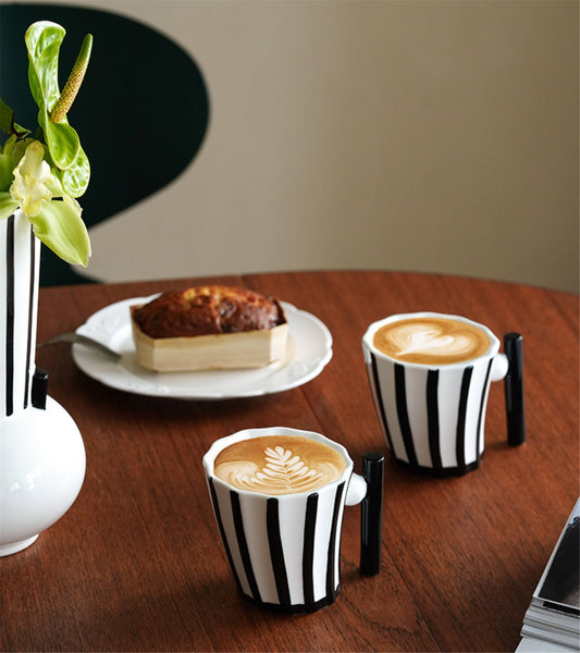 Coffee mug black white - stripes coffee mug - thanksgiving gift - ceramic coffee mug - fashion coffee cup - black white cup - viking mug