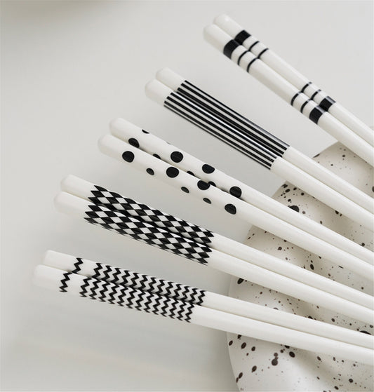 Chopsticks set of 5 - ceramic chopstick family set - polka dots chopstick - stripes chopsticks - rhombus chopsticks - white chopsticks set 5