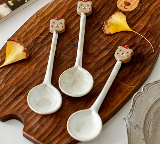 Bear spoon, ceramic long-handled spoon