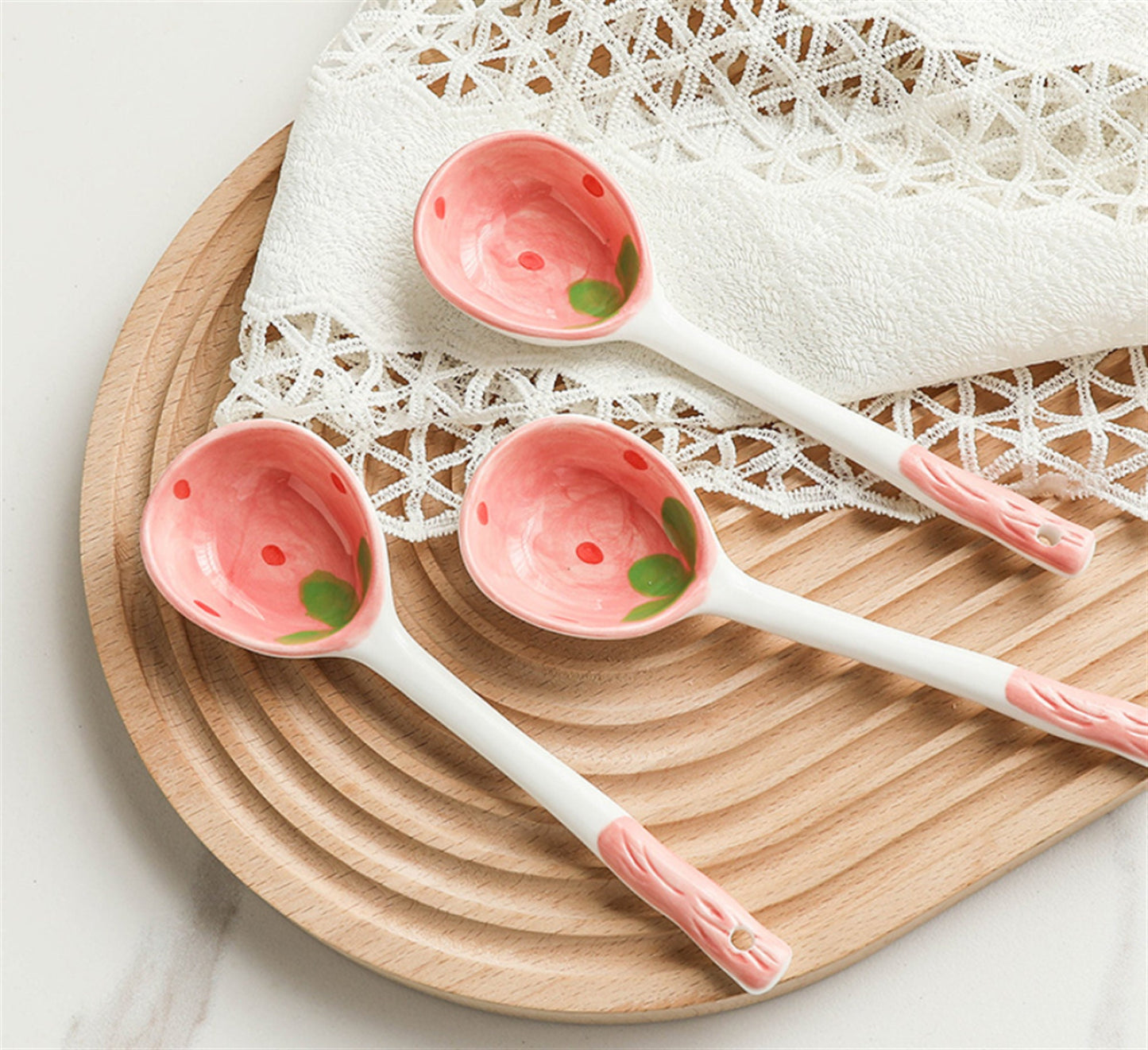 Strawberry ceramic spoon with long handle