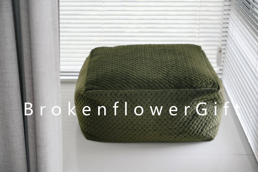 Green floor pouf - square floor couch cushion with insert