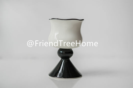 Black white ceramic cup - sundae, ice cream cup - footed floral cup - party gift cup - cute ceramic mug