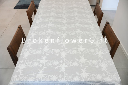 Custom Embroidered White Cotton Tablecloth