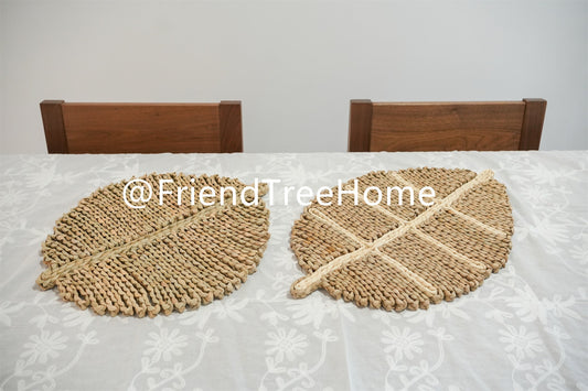 Leaf Woven Placemats Set / Christmas Table decoration / Straw Table Mat for Dining Table  / Braided Placemats Set / Water Hyacinth Place mat