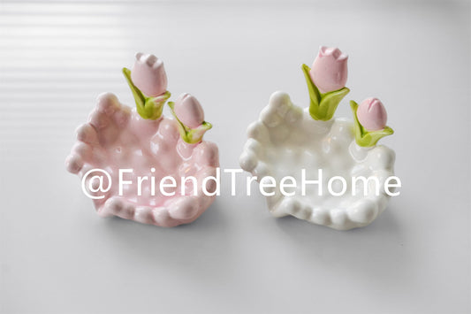 Flower ceramic soap dish / soap sink shelf white